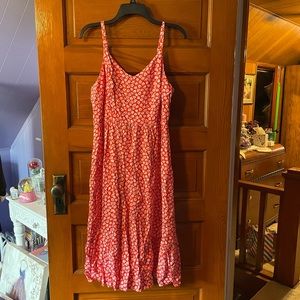 Red & White Floral Print Midi Dress